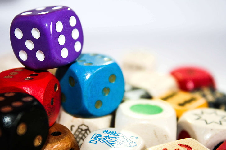 chance, colorful, colourful, cube, dice, gamble, play, poker, risk, HD wallpaper