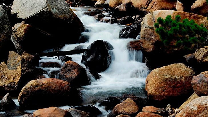 creek, nature, rocks, scenario, HD wallpaper