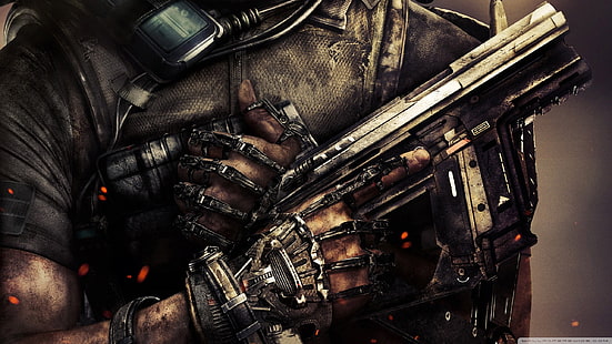 человек, держащий винтовку с цифровыми обоями, человек, держащий пистолет с цифровыми обоями, Call of Duty: Advanced Warfare, Call of Duty, HD обои HD wallpaper