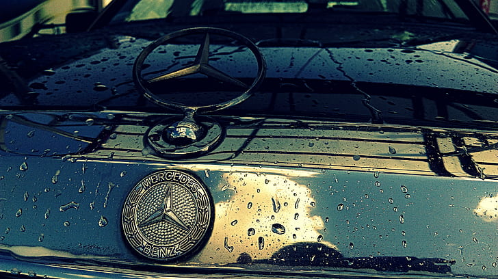 logo car mercedes benz water drops vehicle, HD wallpaper