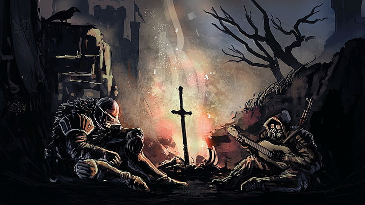 ilustrasi dua orang yang duduk, Dark Souls, S.T.A.L.K.E.R., Wallpaper HD