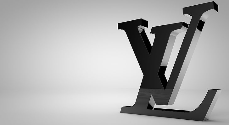 Louis Vuitton Shiny Black Logo, logo Louis Vuitton, artistique, 3D, blanc, studio, logo, marque, noir, louis vuitton, vêtements, luxe, Fond d'écran HD