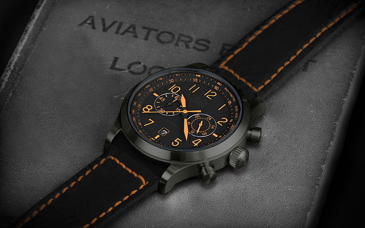 okrągły szary chronograf z czarnym skórzanym paskiem, lotnictwo, zegarek Hamilton, zegarek na rękę, Tapety HD