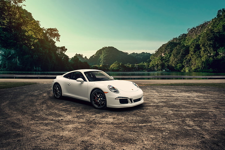 weißes Coupé, Porsche, 911, Carrera, 4s, Seitenansicht, HD-Hintergrundbild