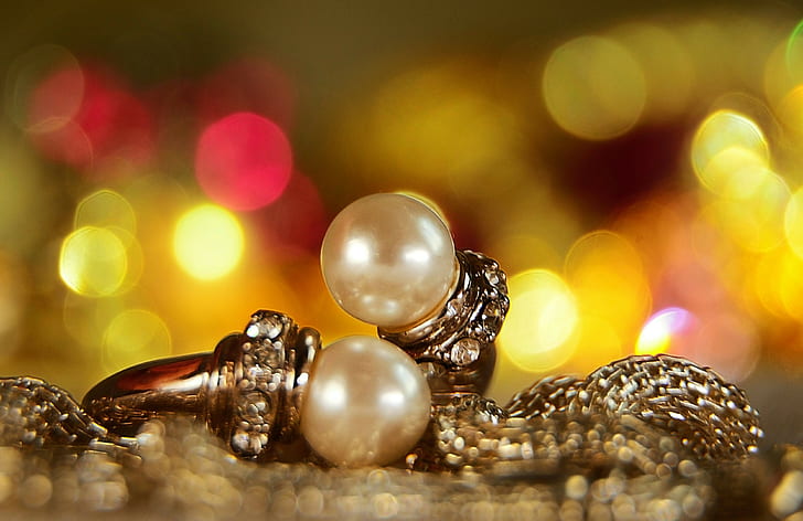 necklace, pearls, pearl necklace, bokeh, HD wallpaper