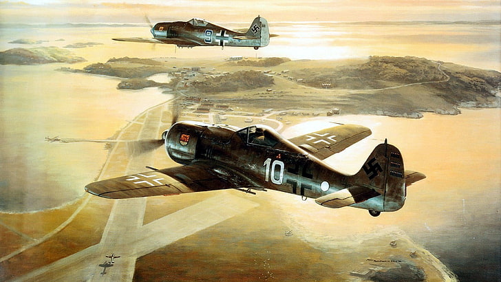 czarno-brązowa tapeta dwupłatowiec, II wojna światowa, fw 190, Focke-Wulf, Luftwaffe, Niemcy, samolot, wojsko, samoloty, samoloty wojskowe, Tapety HD