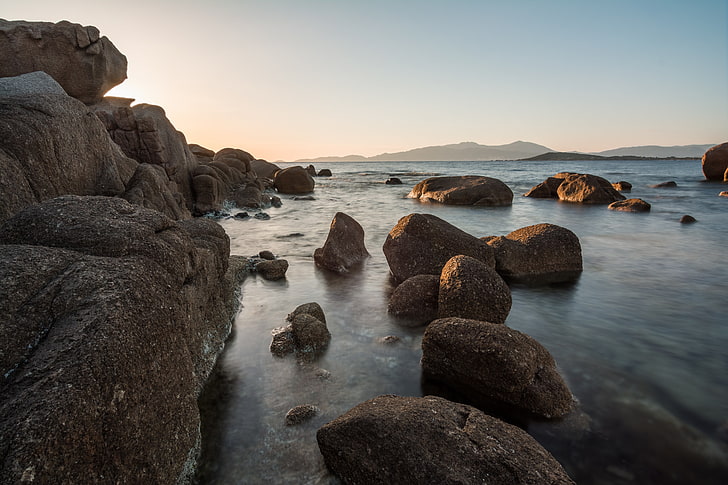 바위, 바다, 코르시카, 자연, HD 배경 화면