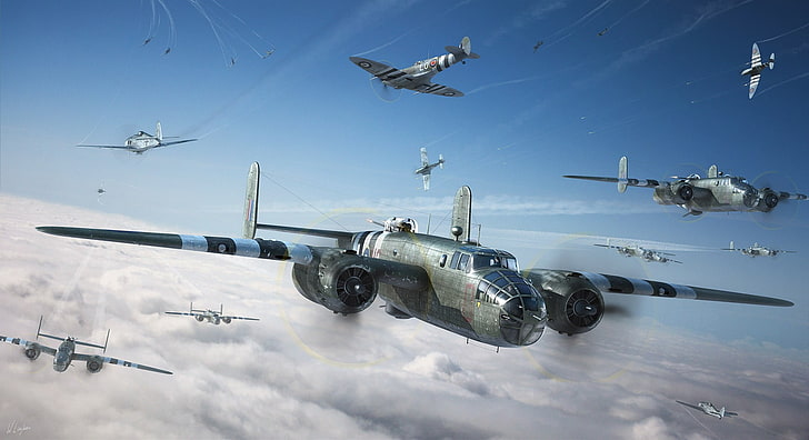 grey 2-propeller plane, World War II, military aircraft, aircraft, Mitchell, B-25, airplane, military, Bomber, North American B-25 Mitchell, HD wallpaper