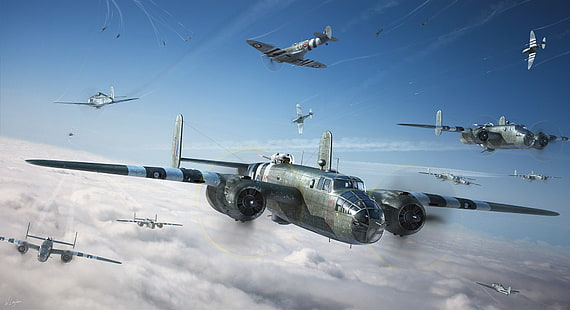 grey 2-propeller plane, World War II, military aircraft, aircraft, Mitchell, B-25, airplane, military, Bomber, North American B-25 Mitchell, HD wallpaper HD wallpaper