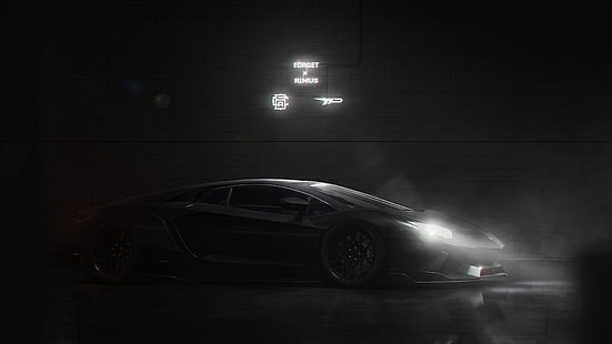 тъмно, кола, превозно средство, произведения на изкуството, Lamborghini, суперавтомобили, HD тапет HD wallpaper