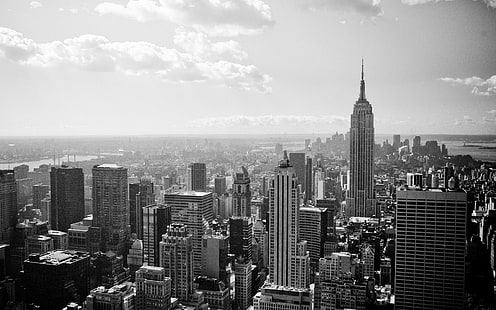 New York City Empire State Building HD en blanco y negro, blanco y negro, Empire State Building, película, grano, ciudad de Nueva York, ruido, Fondo de pantalla HD HD wallpaper