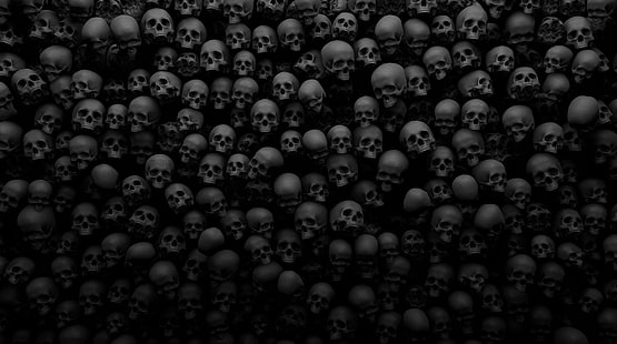 두개골 그래픽, 어둠, 어둠, 두개골의 더미, HD 배경 화면 HD wallpaper