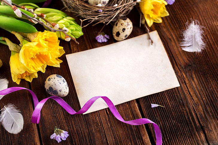 flowers, feathers, Easter, socket, happy, spring, eggs, decoration, HD wallpaper