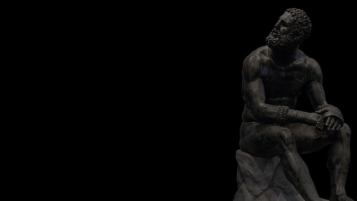 homme assis sur une statue de roche, sculpture, culture, pensée, philosophie, boxeur de Quirinal, Fond d'écran HD