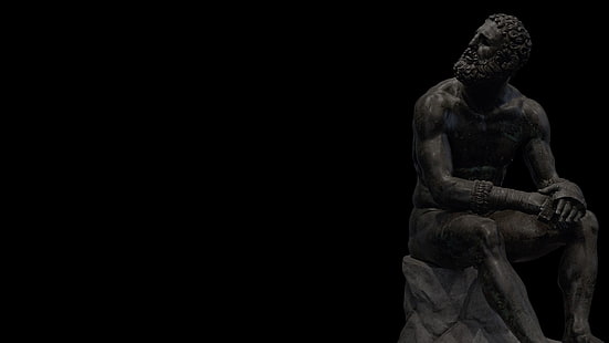 седящ човек на скална статуя, скулптура, култура, мислене, философия, боксьор от Квиринал, HD тапет HD wallpaper