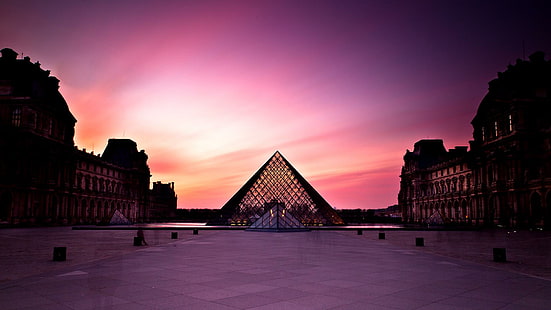 Sunset Louvre HD พิพิธภัณฑ์ลูฟร์ฝรั่งเศสพิพิธภัณฑ์ลูฟร์เยลโลว์สโตน, วอลล์เปเปอร์ HD HD wallpaper