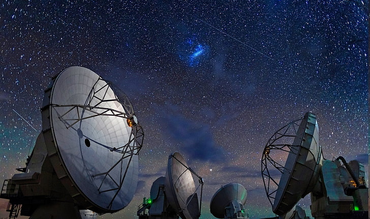 alma observatorium chile utrymme stjärnklar natt atacama öken teknologi galaxlandskap, HD tapet