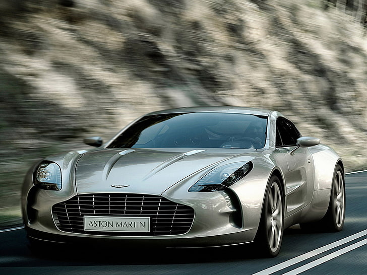 silver Chevrolet coupe, aston martin, one-77, 2009, gray metallic, front view, style, speed, HD wallpaper