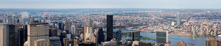 New York City, tiga layar, sudut lebar, kota, lanskap kota, Manhattan, Wallpaper HD