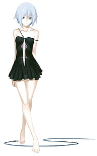 흰 머리 여성 애니메이션 캐릭터 일러스트, 애니메이션 소녀들, 드레스, 흰 머리카락, 흰색 배경, HD 배경 화면 HD wallpaper