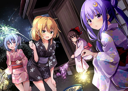 Anime, Touhou, Marisa Kirisame, Conhecimento sobre Patchouli, Reimu Hakurei, Remilia Scarlet, HD papel de parede HD wallpaper