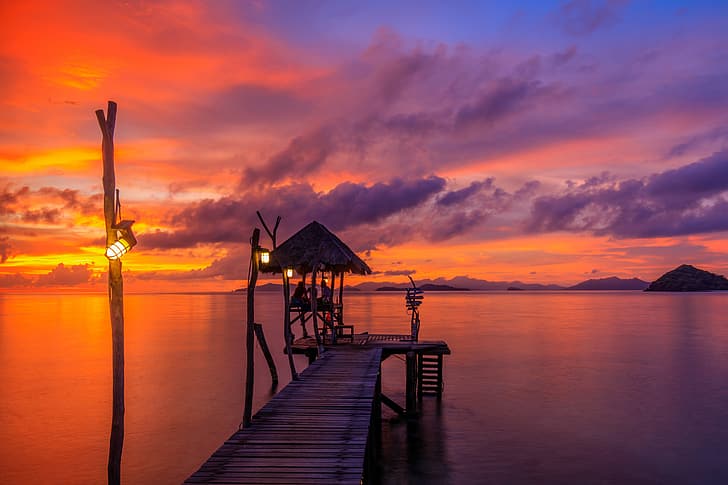 ทะเล ชายหาด ฤดูร้อน ซันเซ็ท เพียร์ซ ชมพู ซีสเคป สวย สีม่วง, วอลล์เปเปอร์ HD