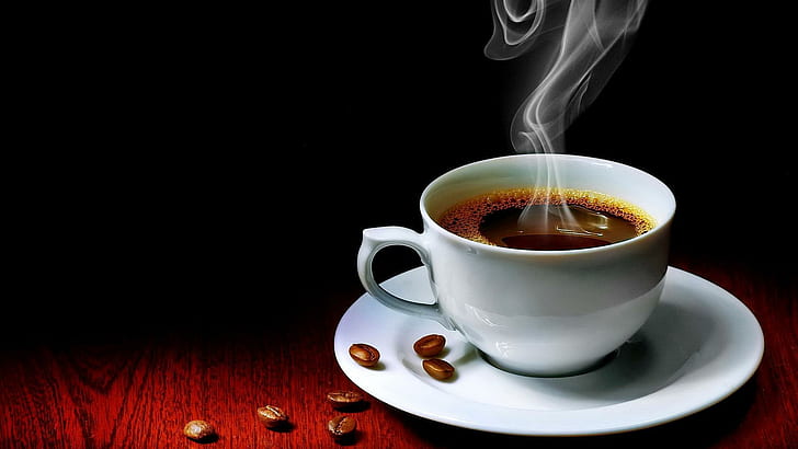 Kaffebönor, härlig, trevlig, rök, café, vacker, trevlig, söt, dryck, bord, färsk, kaffe, bönor, HD tapet