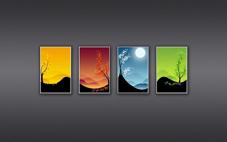 three assorted-color paintings, minimalism, collage, simple background, HD wallpaper