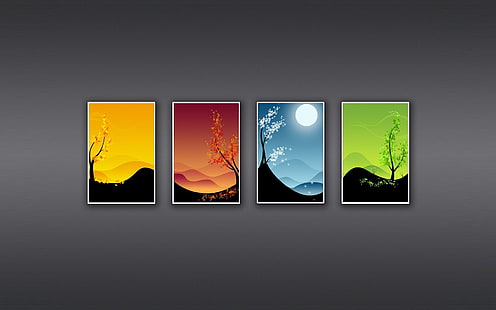 tiga lukisan berbagai macam warna, minimalis, kolase, latar belakang sederhana, Wallpaper HD HD wallpaper