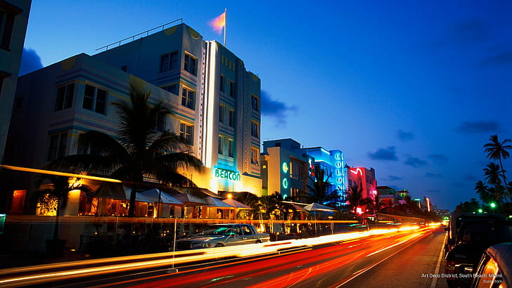 Distrik Art Deco, Pantai Selatan, Miami, Amerika Utara, Wallpaper HD