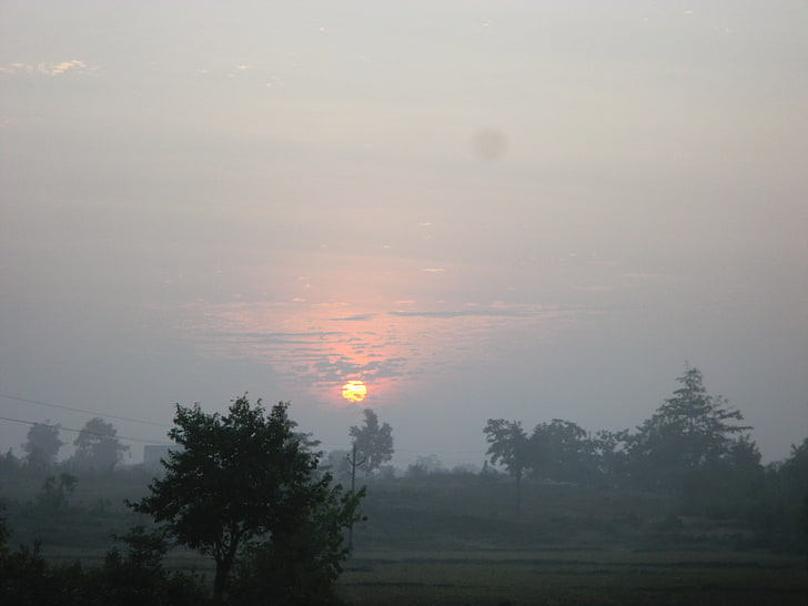 закат, деревня, утро, дорога, пейзаж, солнце, HD обои