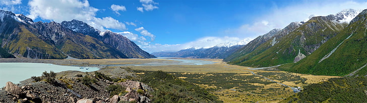 белый и синий надземный бассейн, Новая Зеландия, гора Кука, пейзаж, HD обои