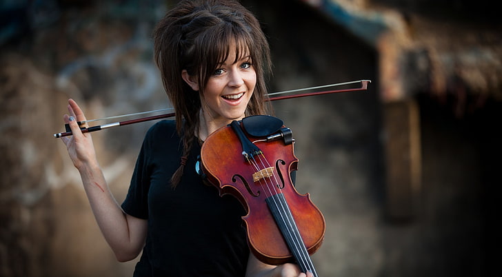 Lindsey Stirling Violinist, brown violing, Music, HD wallpaper