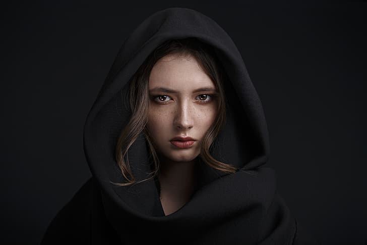 twarz, portret, kobiety, ciemność, Disha Shemetova, Tapety HD