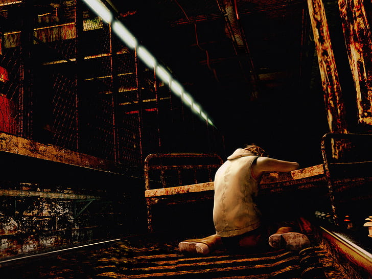 Silent Hill HD, снимка на човек, който плаче от страната на леглото, видео игри, хълм, мълчалив, HD тапет