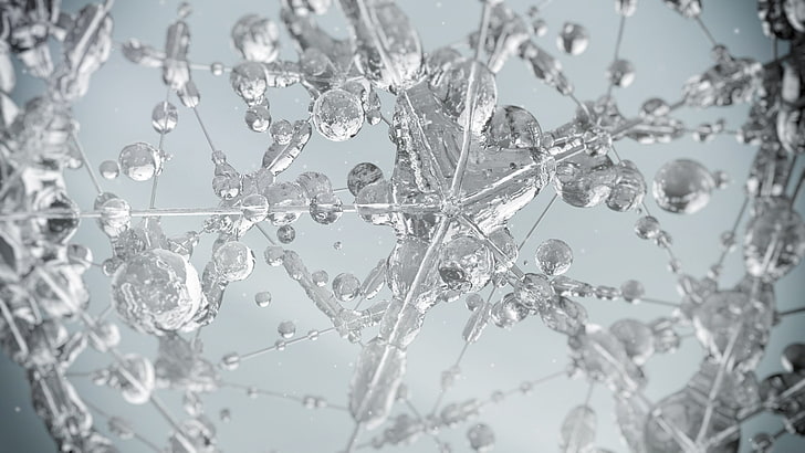Glas, Wasser, Wassertropfen, Flüssigkeit, abstrakt, digitale Kunst, Eiskristalle, HD-Hintergrundbild