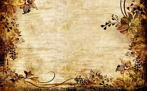 نسيج الأزهار خمر ، الحدود الأزهار البني ، مجردة ، الملمس ، خمر، خلفية HD HD wallpaper