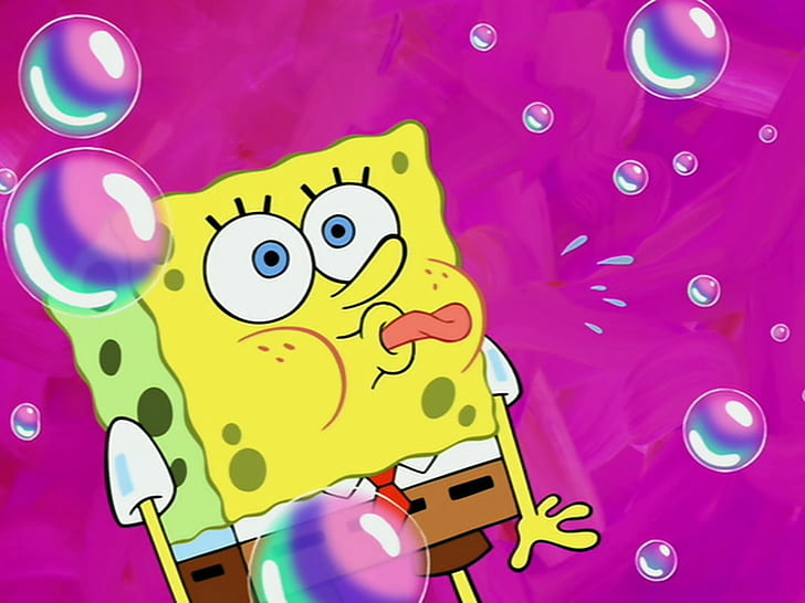 Cartoons, Spongebob, Yellow, Bubble, Naughty Tongue, cartoons, spongebob, yellow, bubble, naughty tongue, HD wallpaper