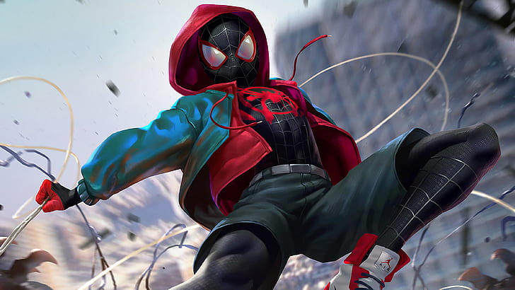 costume, AIR, spider-man, spider man, teen, Miles Morales, into the spider verse, HD wallpaper