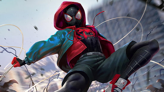  costume, AIR, spider-man, spider man, teen, Miles Morales, into the spider verse, HD wallpaper HD wallpaper