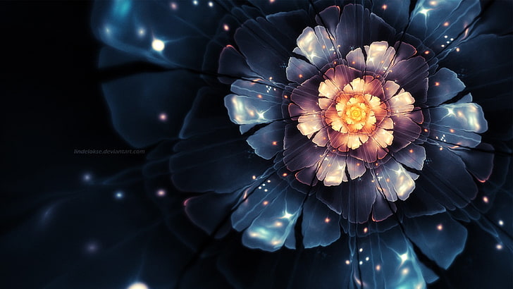 blaue und rosa Blumentapete, Lotosblumen, Fractal, Zusammenfassung, Blumen, Fractalblumen, digitale Kunst, DeviantArt, HD-Hintergrundbild