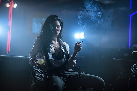 الظلام ، المرأة ، عارضة الأزياء ، والتدخين، خلفية HD HD wallpaper