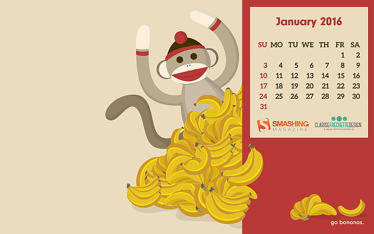 Gehen Bananen-Januar 2016 Kalender Wallpaper, HD-Hintergrundbild