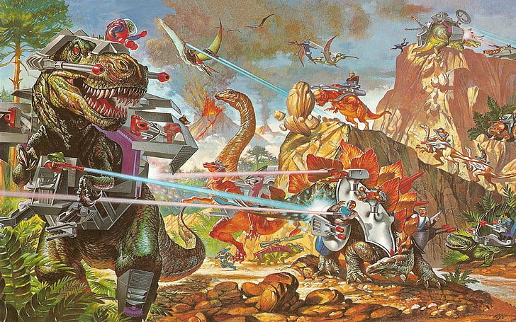pittura di dinosauro verde, dinosauri, laser, Dino Riders, Sfondo HD