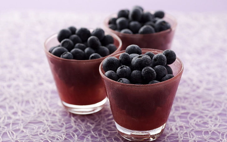 round purple fruits, bilberry, berry, portions, glasses, HD wallpaper