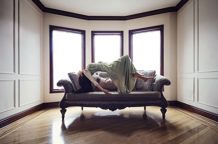 women, couch, HD wallpaper