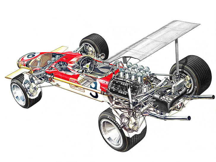 1968, 49b, cutaway, engine, formula, interior, lotus, race, racing, HD wallpaper