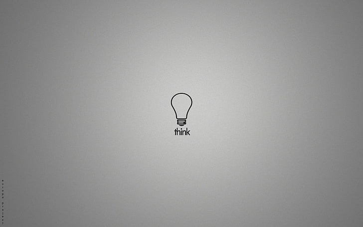 bola lampu dengan ilustrasi overlay teks think, minimalis, bola lampu, Wallpaper HD