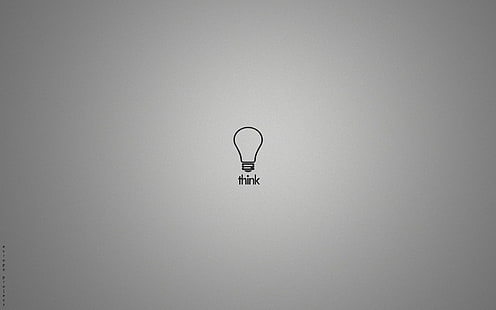 bola lampu dengan ilustrasi overlay teks think, minimalis, bola lampu, Wallpaper HD HD wallpaper
