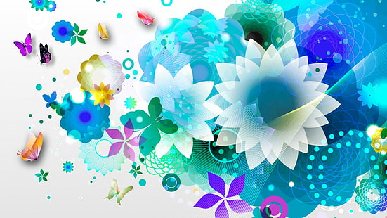 푸른 꽃 추상화, 시안, 쿨, 컬러, 꽃, 밝은, 청록색, 꽃, 추상, 서클, 화려한, 파랑, 아쿠아, HD 배경 화면 HD wallpaper